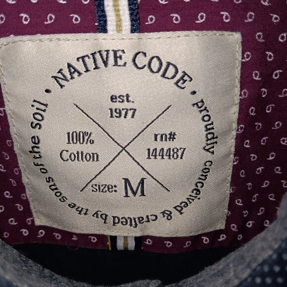 Native Code Shirt Mens Medium Blue Short Sleeve Button Up Pocket Casual - Picture 3 of 3